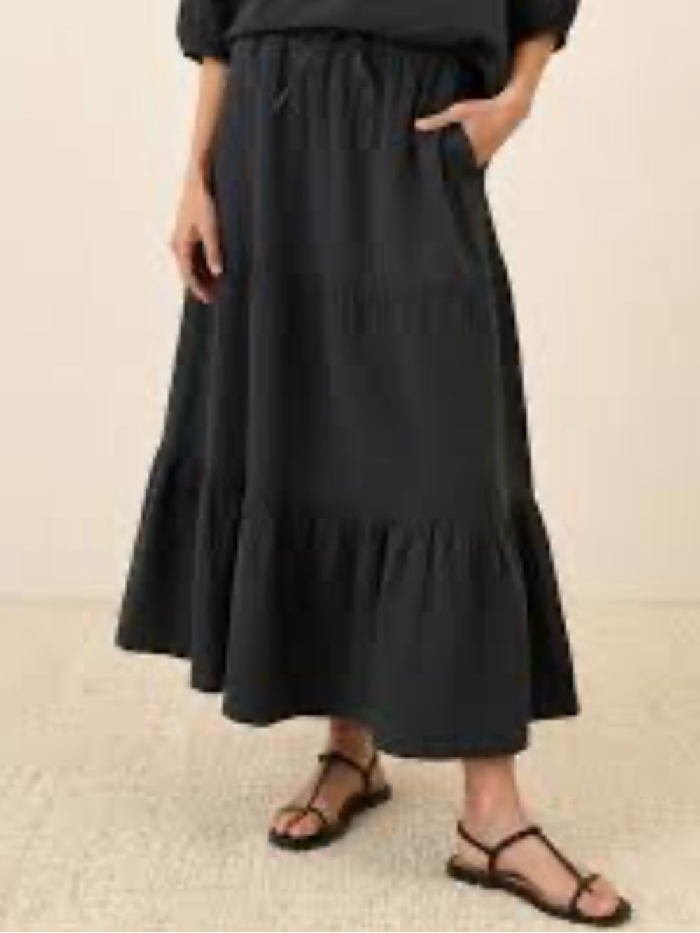 Pact gauze organic cotton grey Tiered Maxi Skirt with Elastic Waist